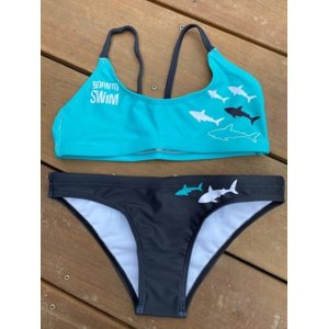 Dámské dvoudílné plavky borntoswim sharks bikini black/turquoise m