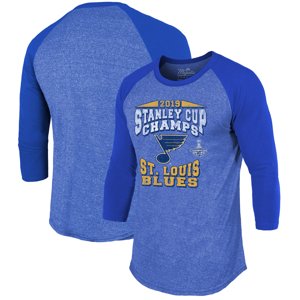 St. Louis Blues pánské tričko s dlouhým rukávem 2019 Stanley Cup Champions The City Never Sleeps Raglan Tri-Blend Majestic 76259