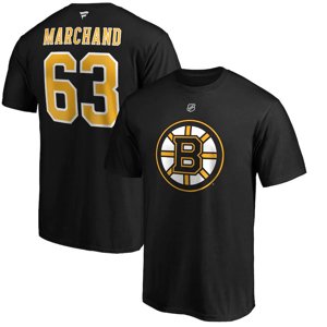 Boston Bruins pánské tričko Brad Marchand #63 Stack Logo Name & Number Fanatics Branded 95433