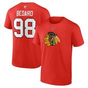 Chicago Blackhawks pánské tričko Connor Bedard #98 Draft 2023 Stack Logo Name & Number Red Fanatics Branded 104814